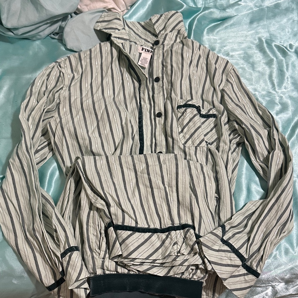 PINK Green Striped Pajama Set